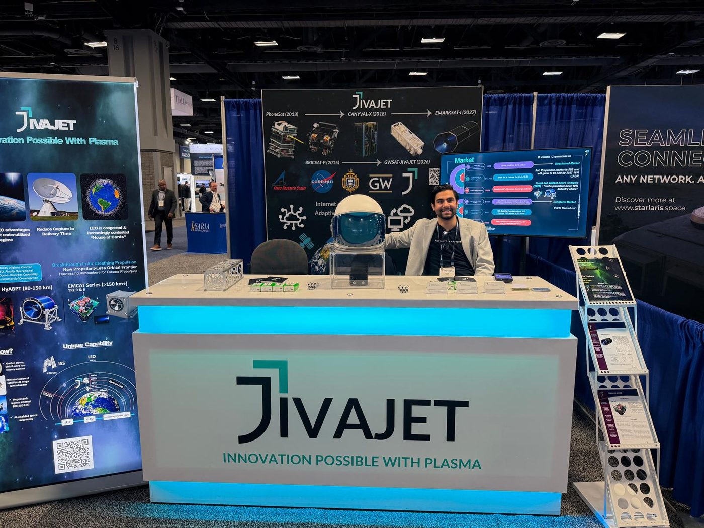 JivaJet booth at SATELLITE 2026 (SatShow) in Washington, DC with Vikas