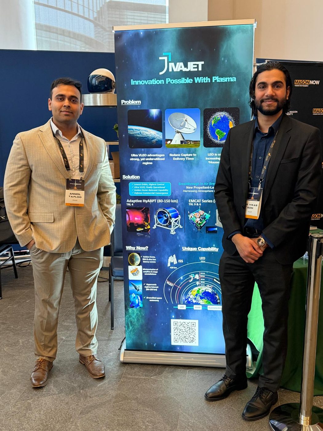 JivaJet booth at spaceNEXT 2026 in Tysons, Virginia with Anmol and Vikas